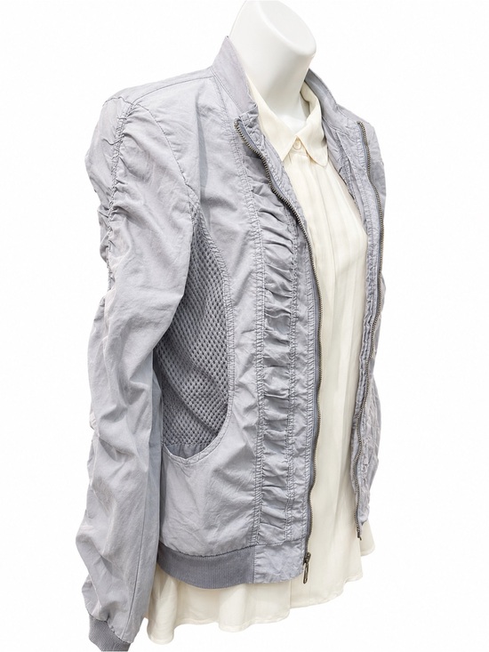 Wearables Jackets & Blazers - Wearables Gray Ruched Mesh Zip Jacket Size XS Utility Bomber